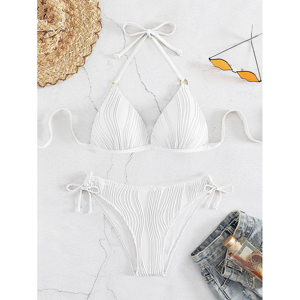 Solid Sleeveless Split Bikini