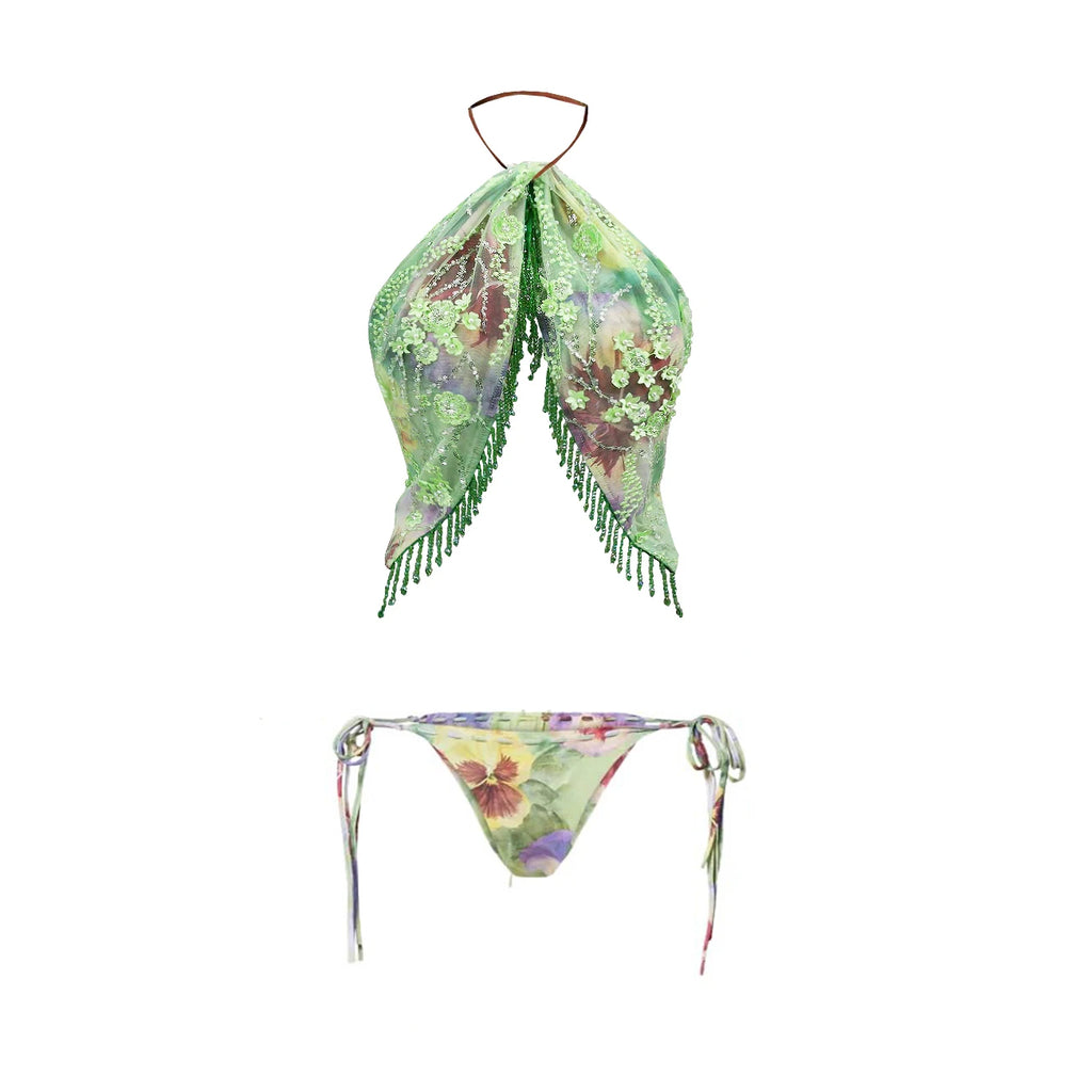Floral Bikini With Diamond Skirt Women