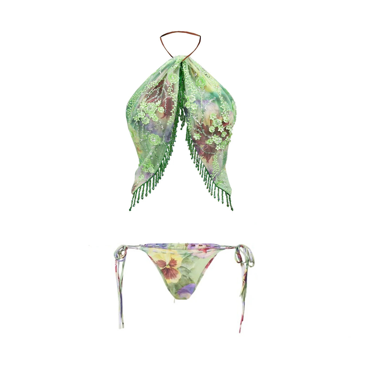 Floral Bikini With Diamond Skirt Women