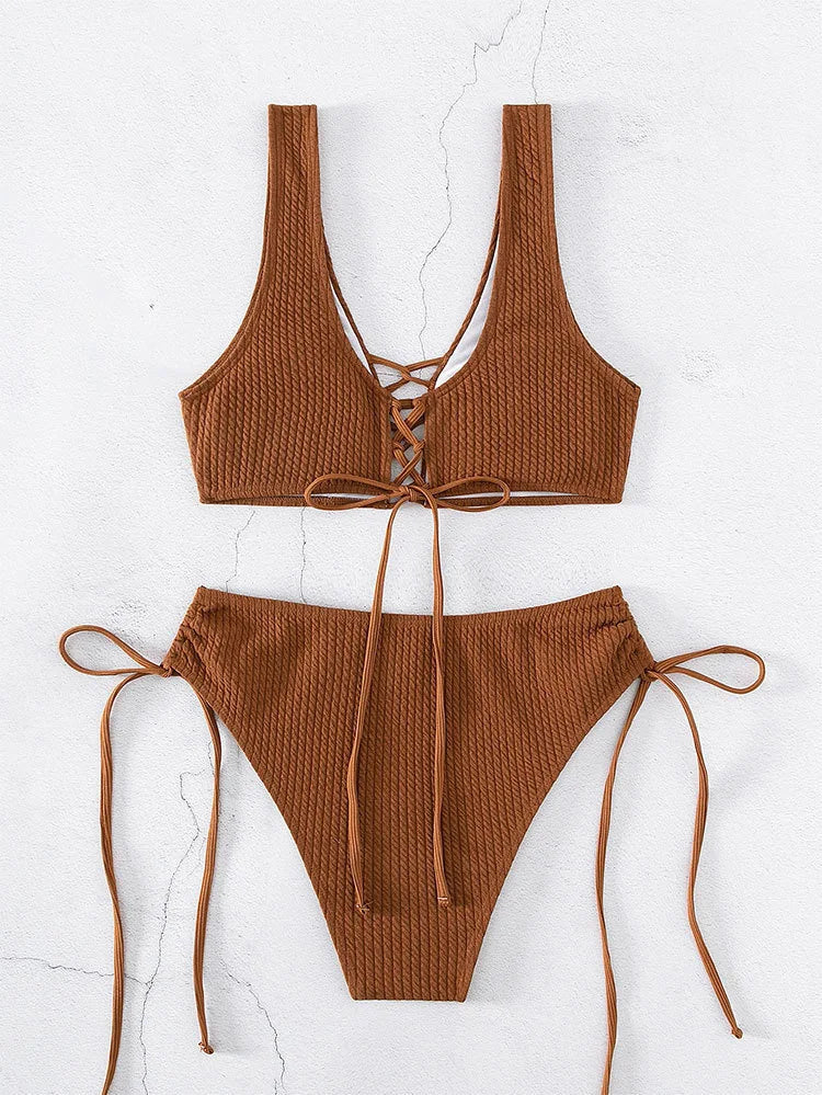 High-Waist Solid Bikini