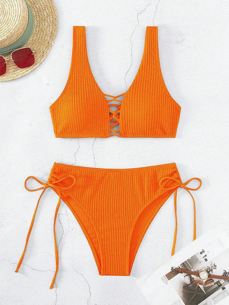 High-Waist Solid Bikini