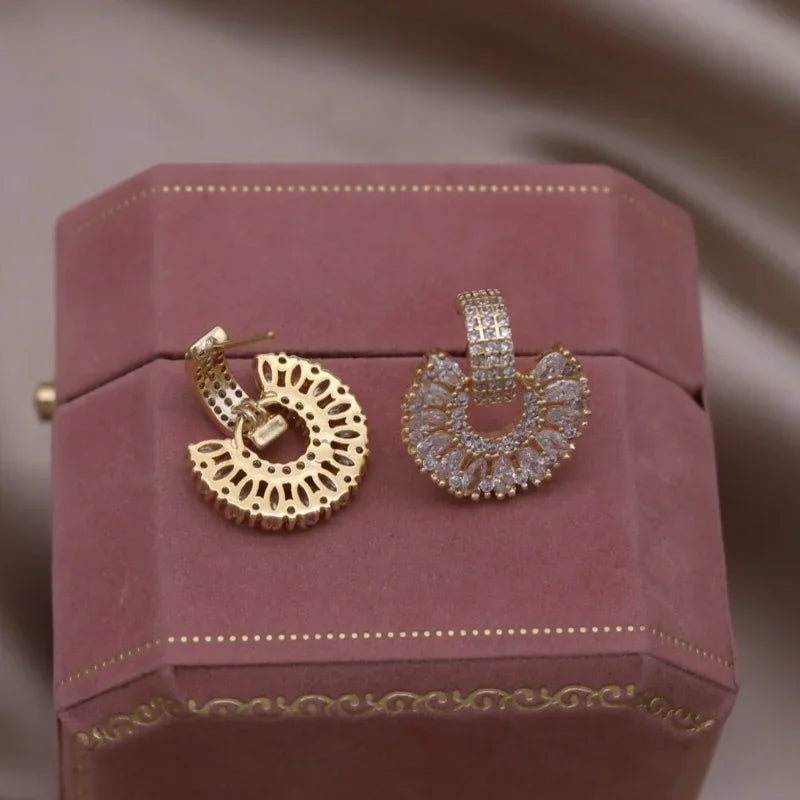 14K Gold Plated Geometric CZ Stud Earrings