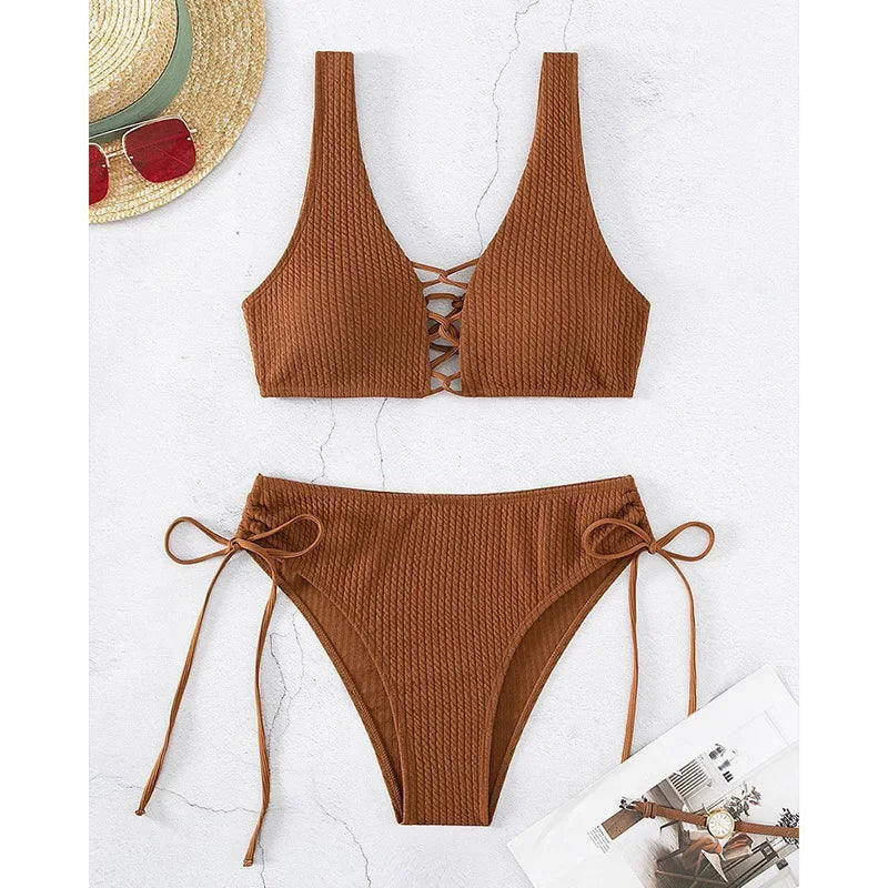 High-Waist Solid Bikini