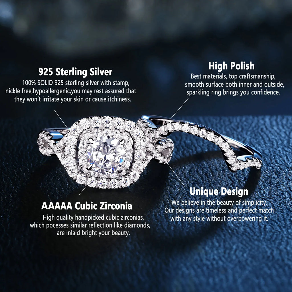 Newshe 925 Sterling Silver Bridal Ring Set