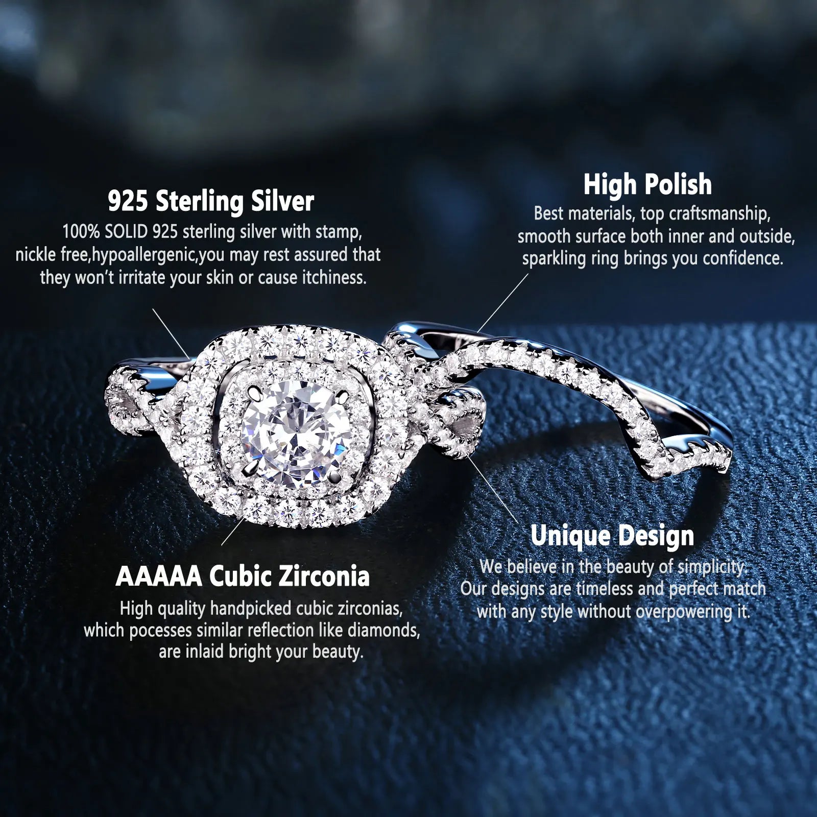 Newshe 925 Sterling Silver Bridal Ring Set