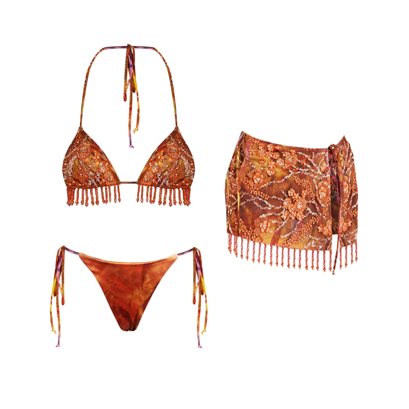 Floral Bikini With Diamond Skirt Women