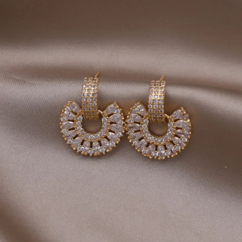 14K Gold Plated Geometric CZ Stud Earrings