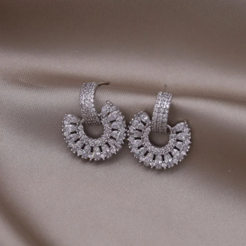 14K Gold Plated Geometric CZ Stud Earrings
