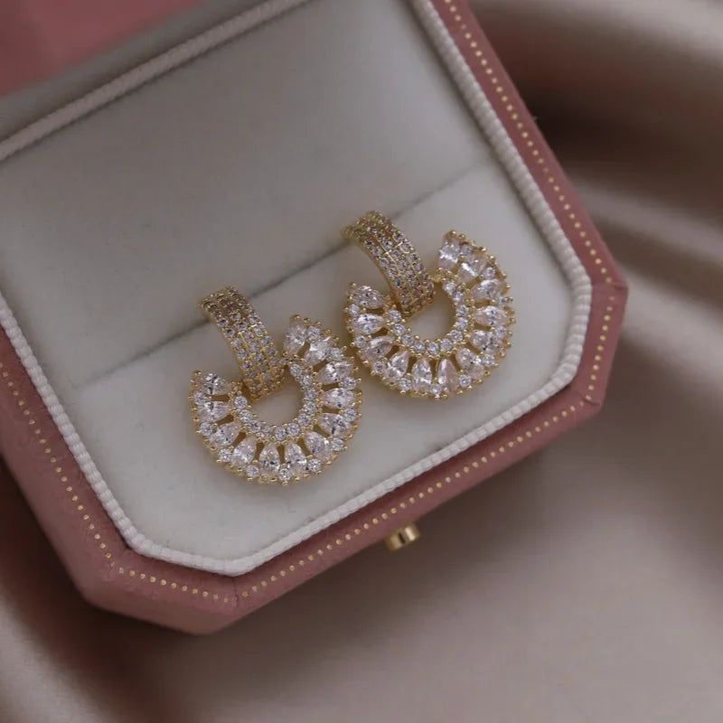14K Gold Plated Geometric CZ Stud Earrings