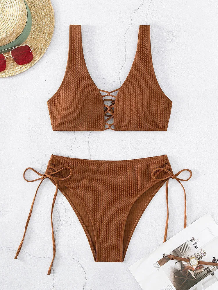 High-Waist Solid Bikini